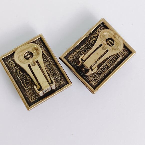 VTG Signed Heidi Daus Pink Crystal Art Deco Revival Clip On Earrings Rectangle - Picture 7 of 10